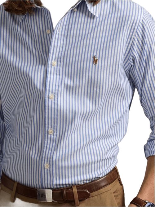 Camicia da uomo in cotone oxford righe bianco/celeste POLO RALPH LAUREN | 710886462003